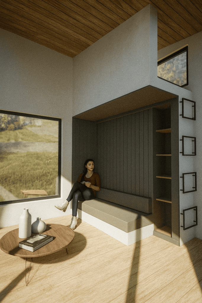 Render arquitectónico realista de vivienda diseñada por Estudio Echeverría en Pucón