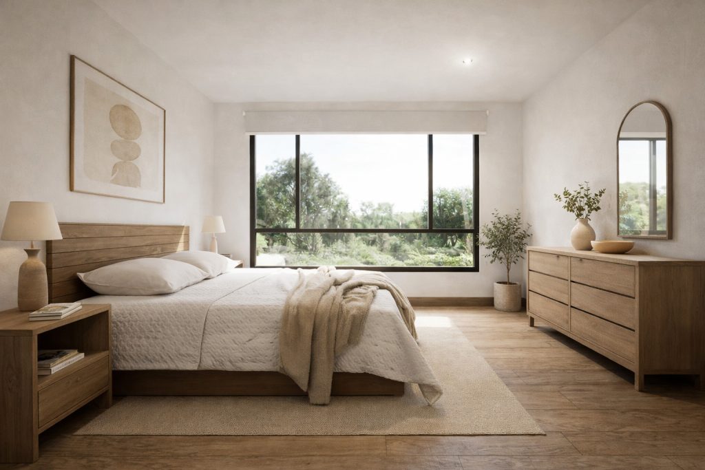 Construcción de vivienda moderna en Pucón con grandes ventanales y terraza