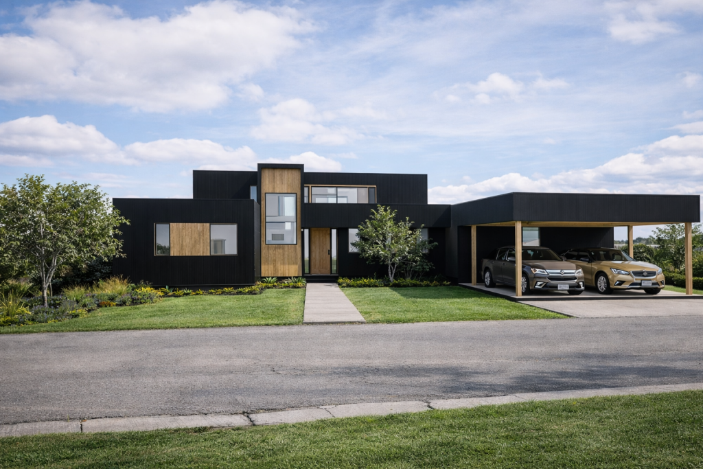 Constructora en Pucón construyendo casa moderna en parcela del sur de Chile